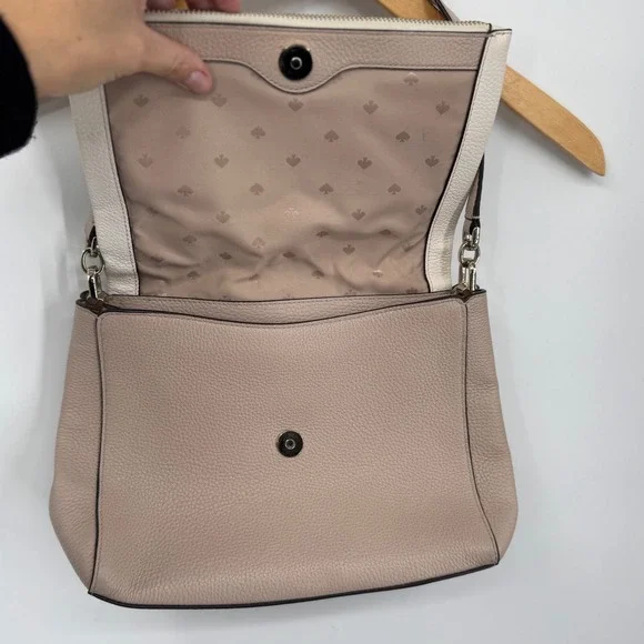 Kate Spade New York Leila Medium Flap Shoulder Bag Leather Two Tone Beige - Picture 13 of 16
